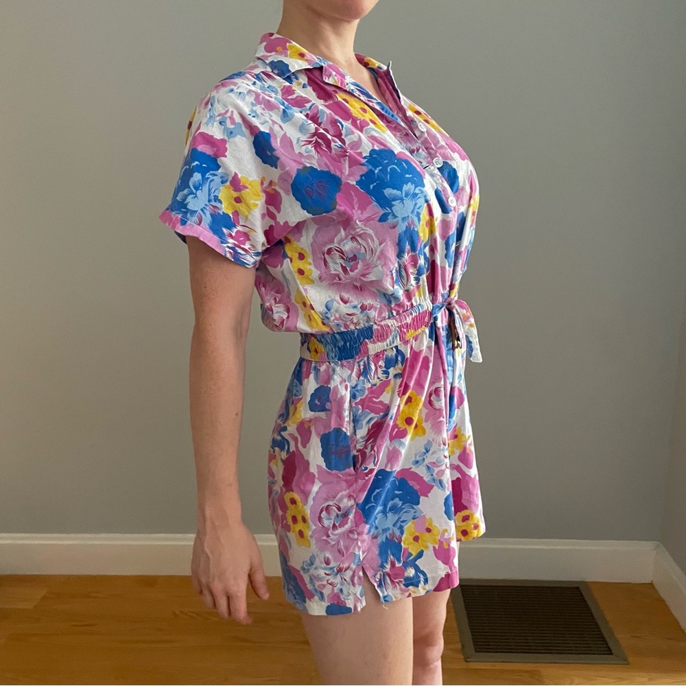 Vintage 80s Chandni 100% Cotton Romper Floral Print Cottage Core Rockabilly - Picture 9 of 9